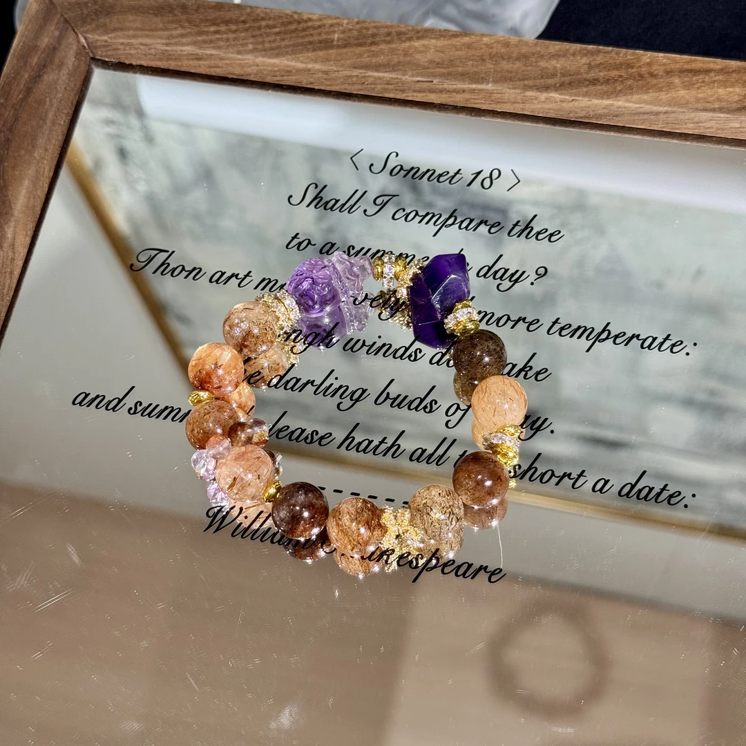 A580天然水晶胶花水晶原创紫水晶方尖设计款手串多样性发一