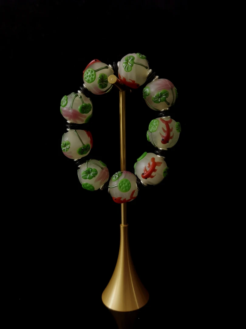 铜合金琉璃手链 鱼细莲复古琉璃手链