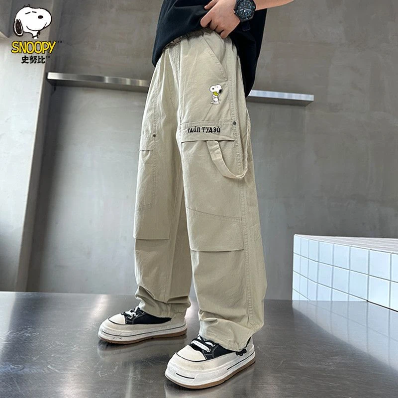 史努比男童夏季薄款长裤子2025新款洋气中大童男孩休闲纯棉工装裤