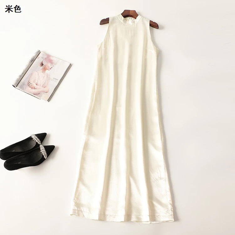 411012夏加长款无袖立领连衣裙