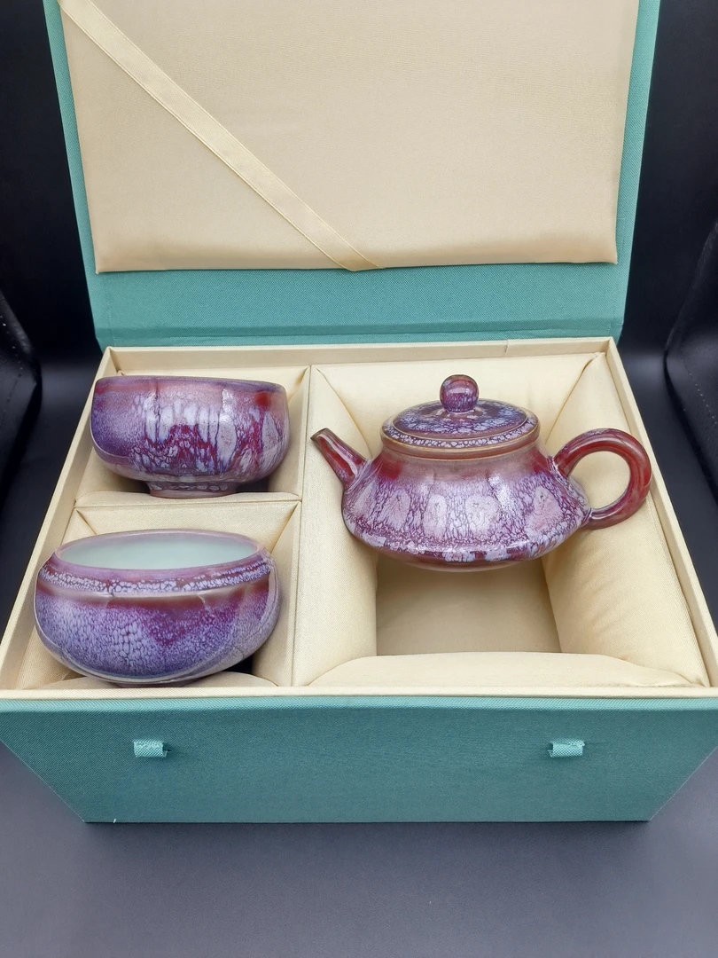 钧瓷茶具套装，全手工手拉坯制作