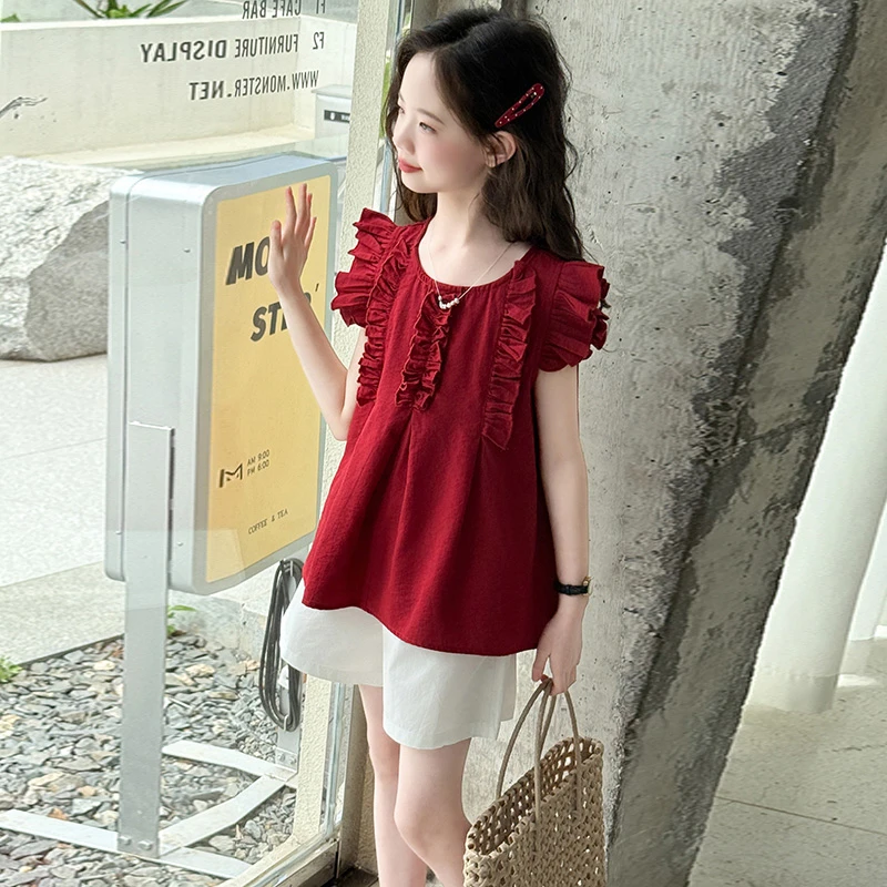 女童夏季韩版飞袖娃娃衫短裤套装中大童女孩洋气时髦儿童薄款夏装