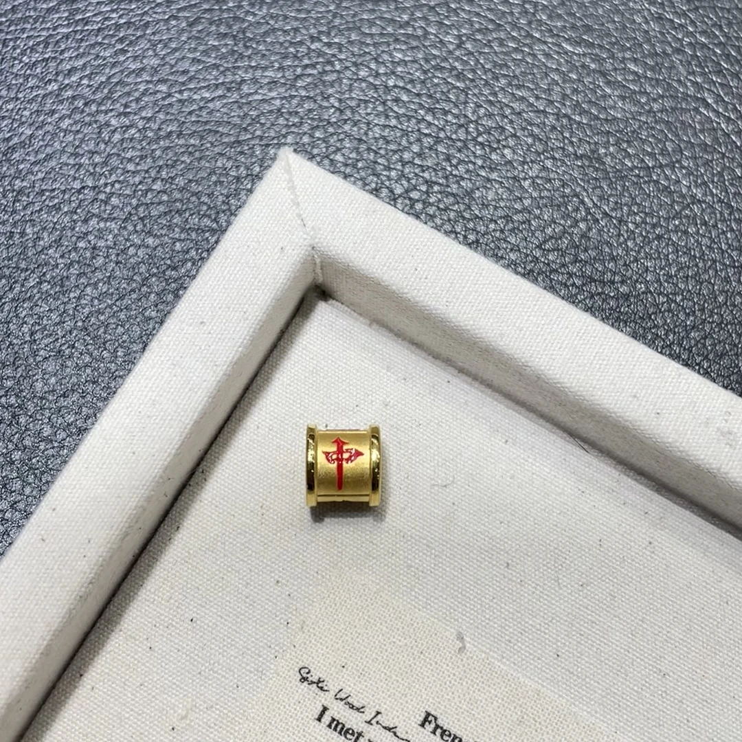 足金999中发白黄金桶珠麻将转运珠简约大气设计