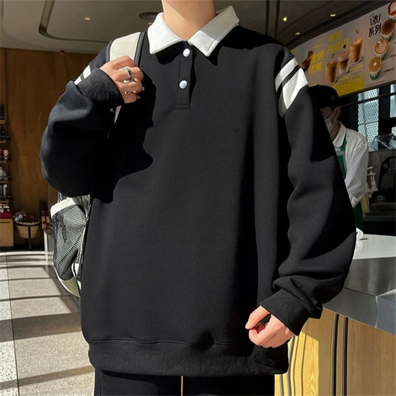 港风翻领卫衣男2025春秋季新款潮流宽松大码百搭POLO衫长袖上衣潮