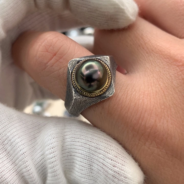 银S925镶嵌戒指海水珍珠