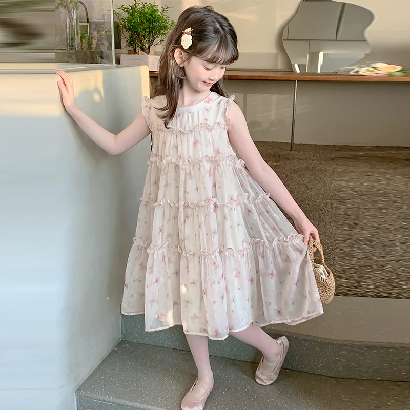 女童夏装连衣裙2025新款洋气儿童夏季公主裙女孩大童碎花裙子7304