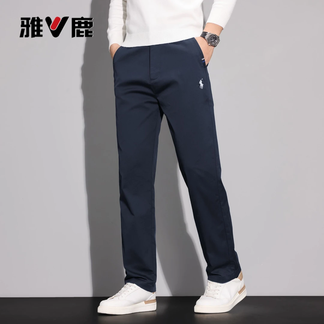 雅鹿男装秋冬长绒棉轻商务直筒休闲裤男加绒保暖修身显瘦百搭长裤