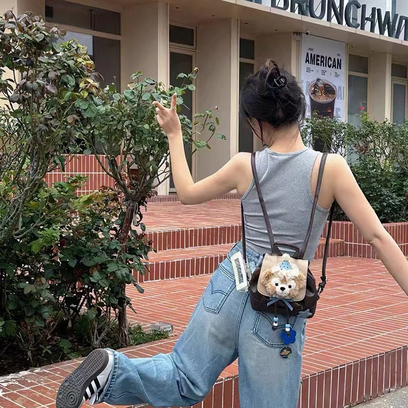 达菲熊可爱双肩包简约时尚洋气甜美女包