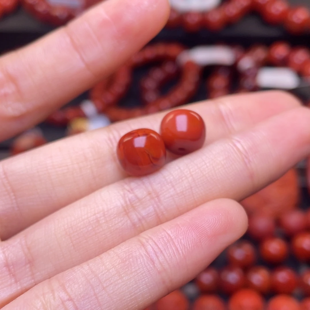 南红玛瑙其他未镶嵌一**魔9➕瓦西火焰纹老型对珠