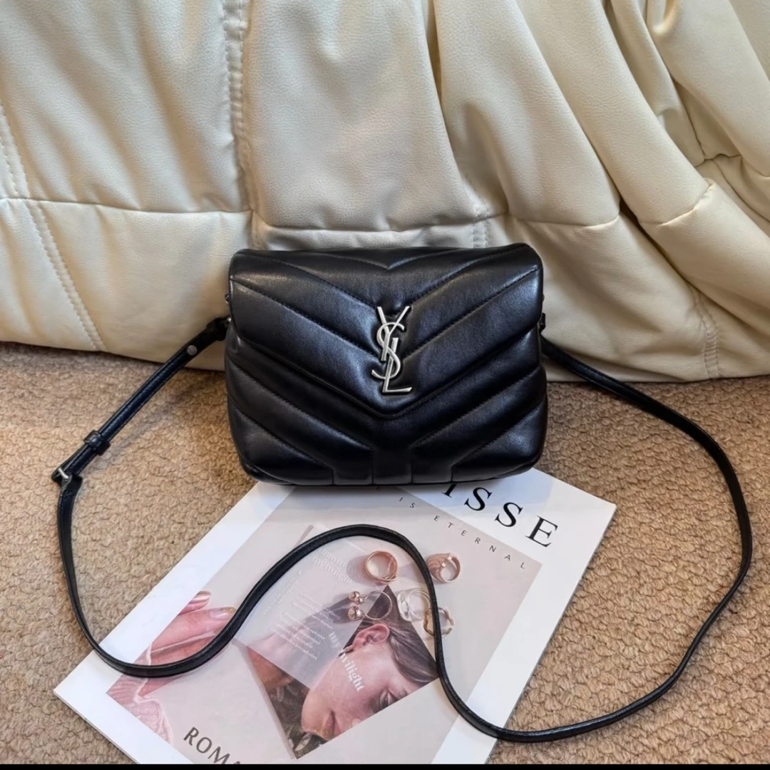 99新 YSL/圣罗兰 林纳奢品丨loulou方胖子云朵包mini黑银羊皮