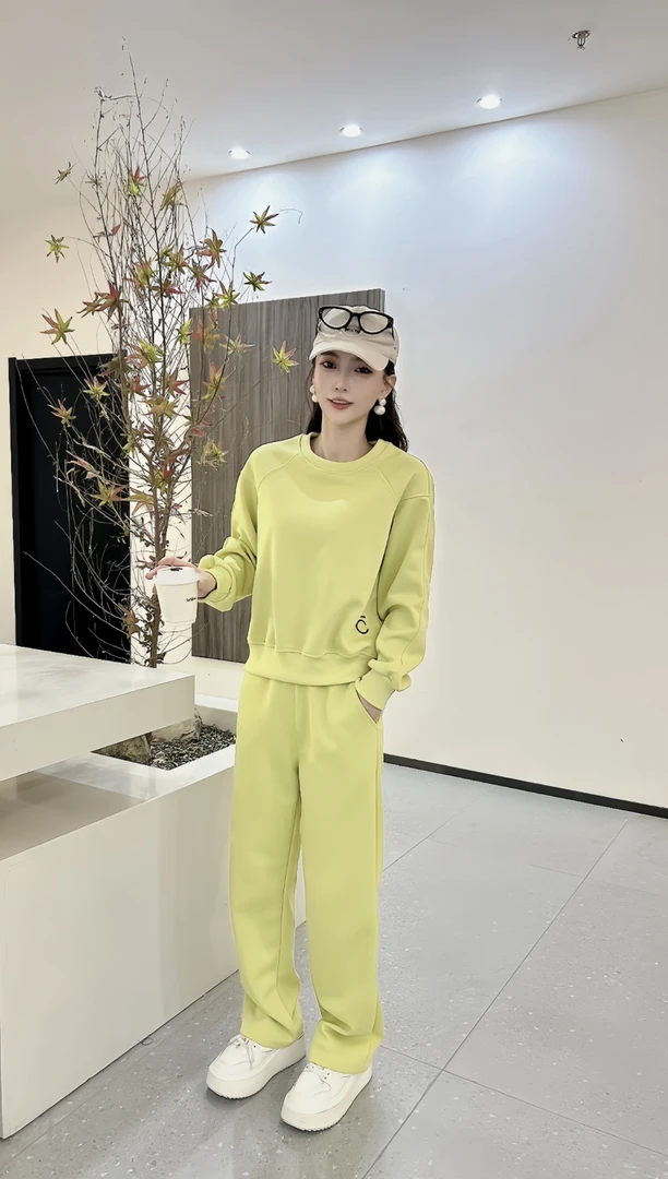 休闲运动套装纯色设计师圆领休闲春季运动秋季气质时尚百搭显瘦