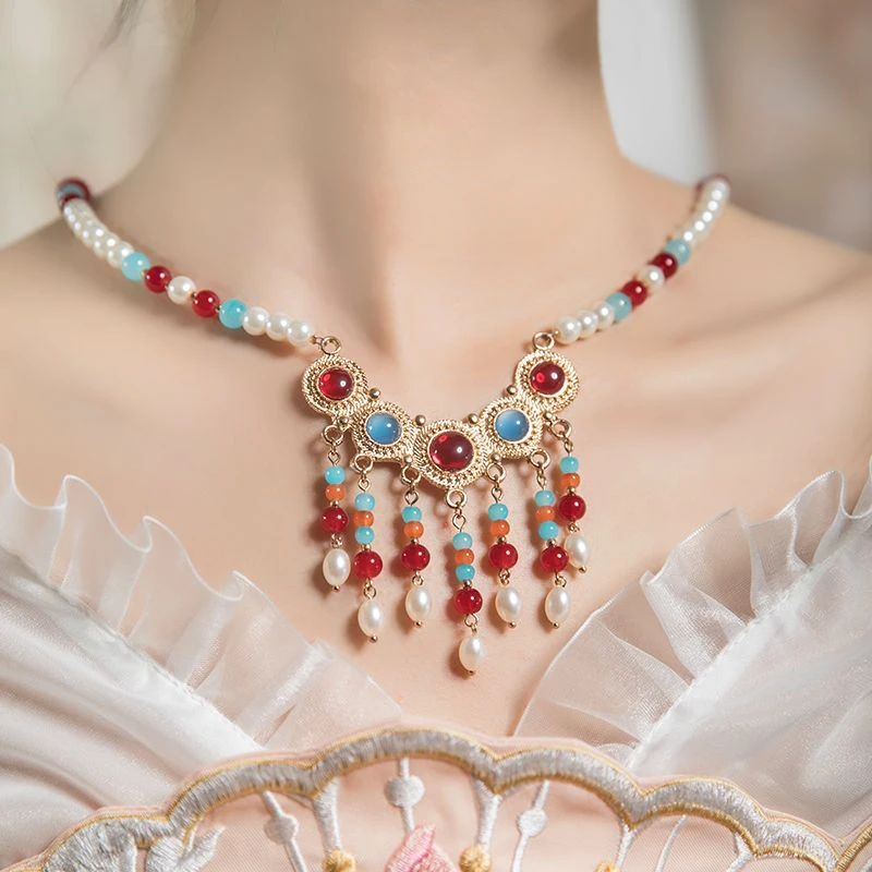 汉服配饰软璎珞古典旗袍吊坠古风珍珠项链