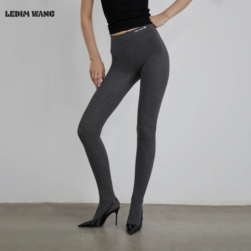 LEDIM WANG白标/百搭基础细坑条连裤袜女2025冬季新款黑色/深灰