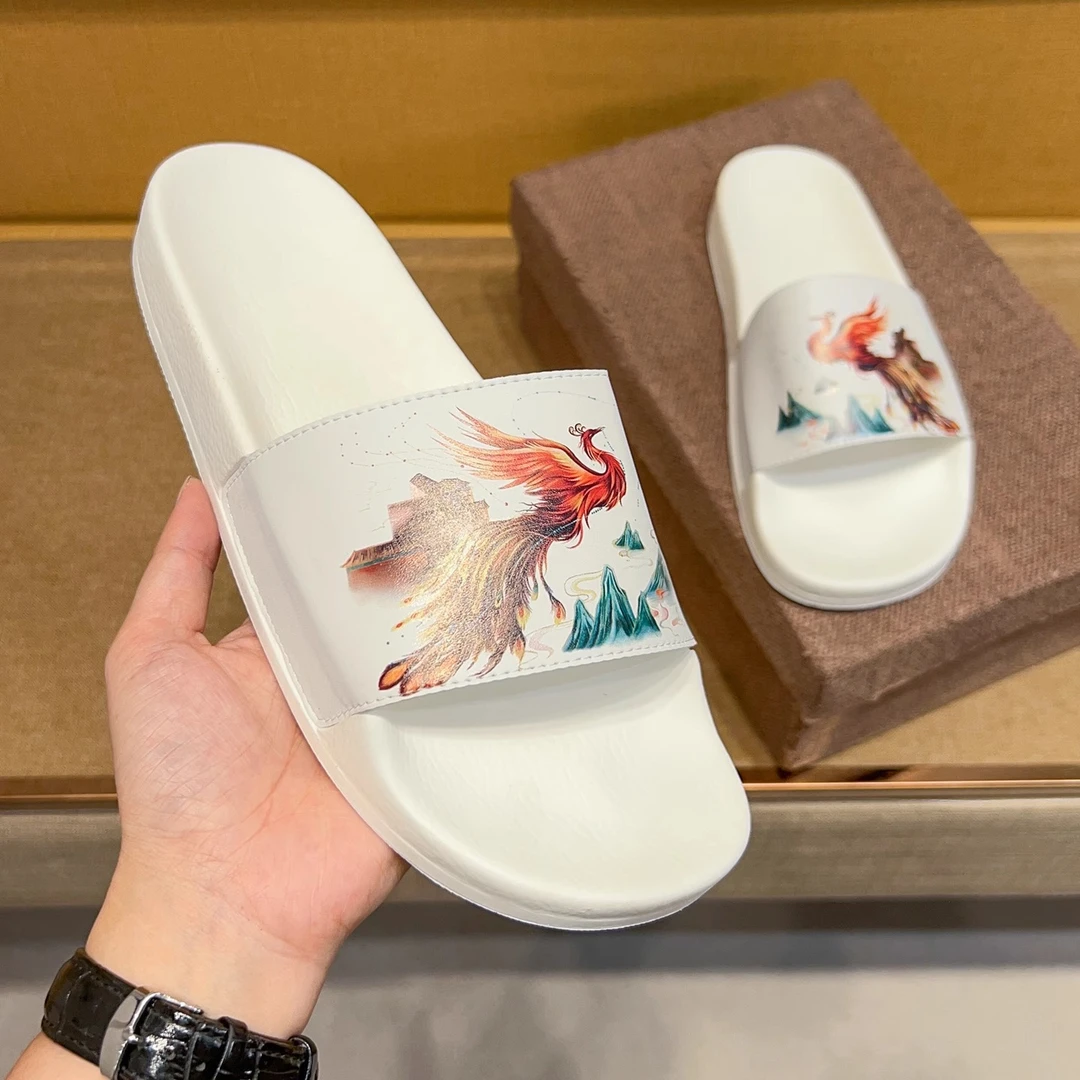 吉伦略索夏季男款时尚一字拖鞋百搭凤凰印花潮流防滑沙滩凉拖鞋