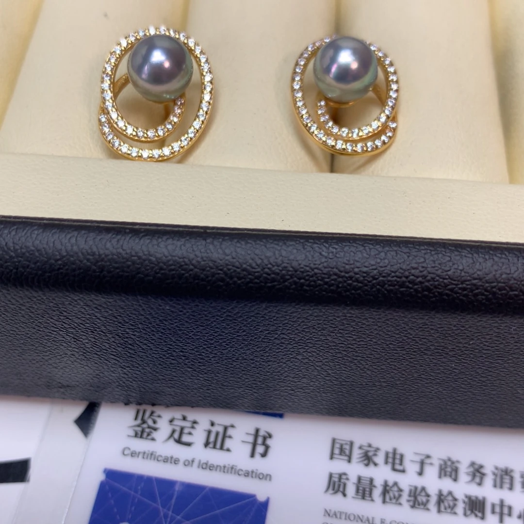 海水珍珠银S925镶嵌耳饰