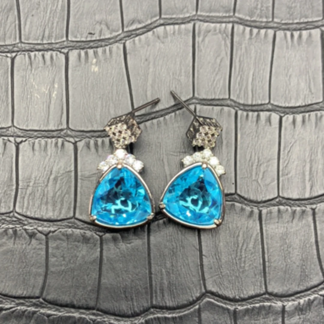 铜合金耳饰 精美变色石蓝色耳钉时尚精致百搭简约气质轻奢饰品64