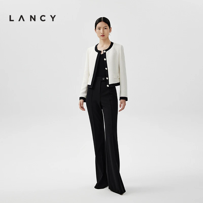 都市假日风LANCY/朗姿2024春季新款白色小香风短款法式外套女高级