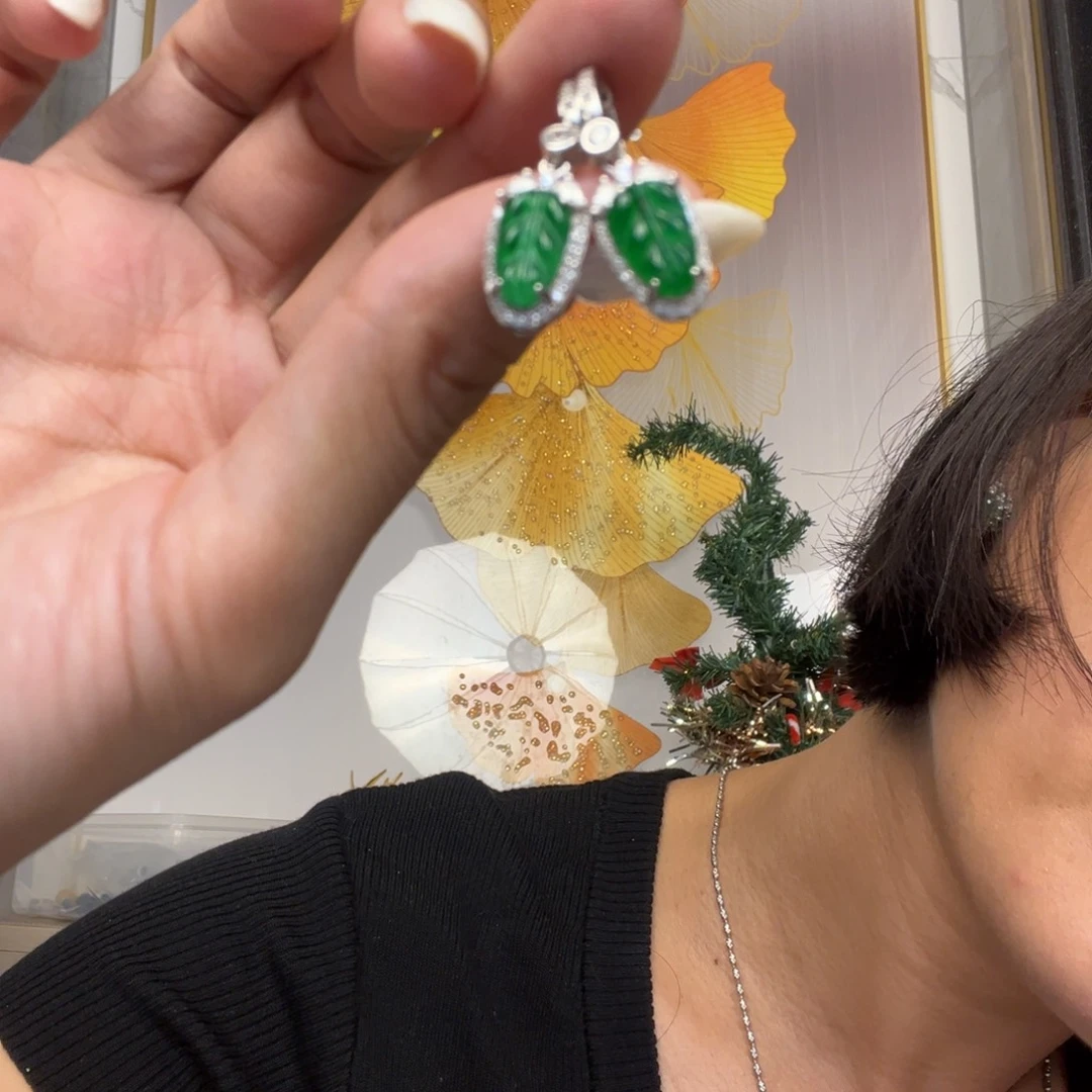 翡翠银S925镶嵌耳饰耳饰