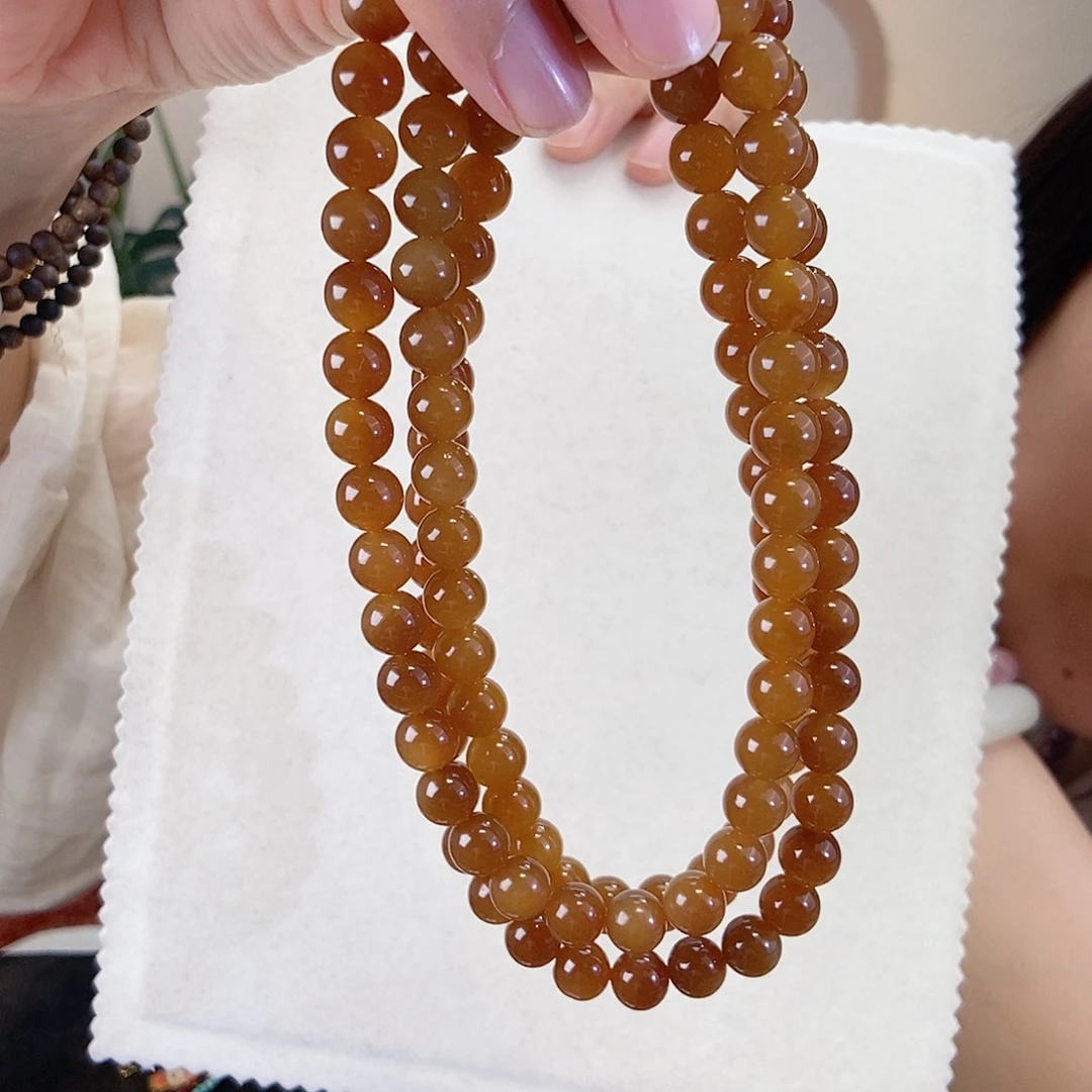 和田玉（糖玉）18K金镶嵌颈饰糖料项链8mm