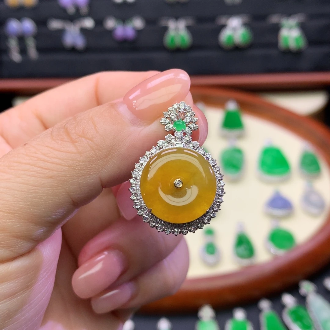 翡翠18K金镶嵌吊坠(不含链)