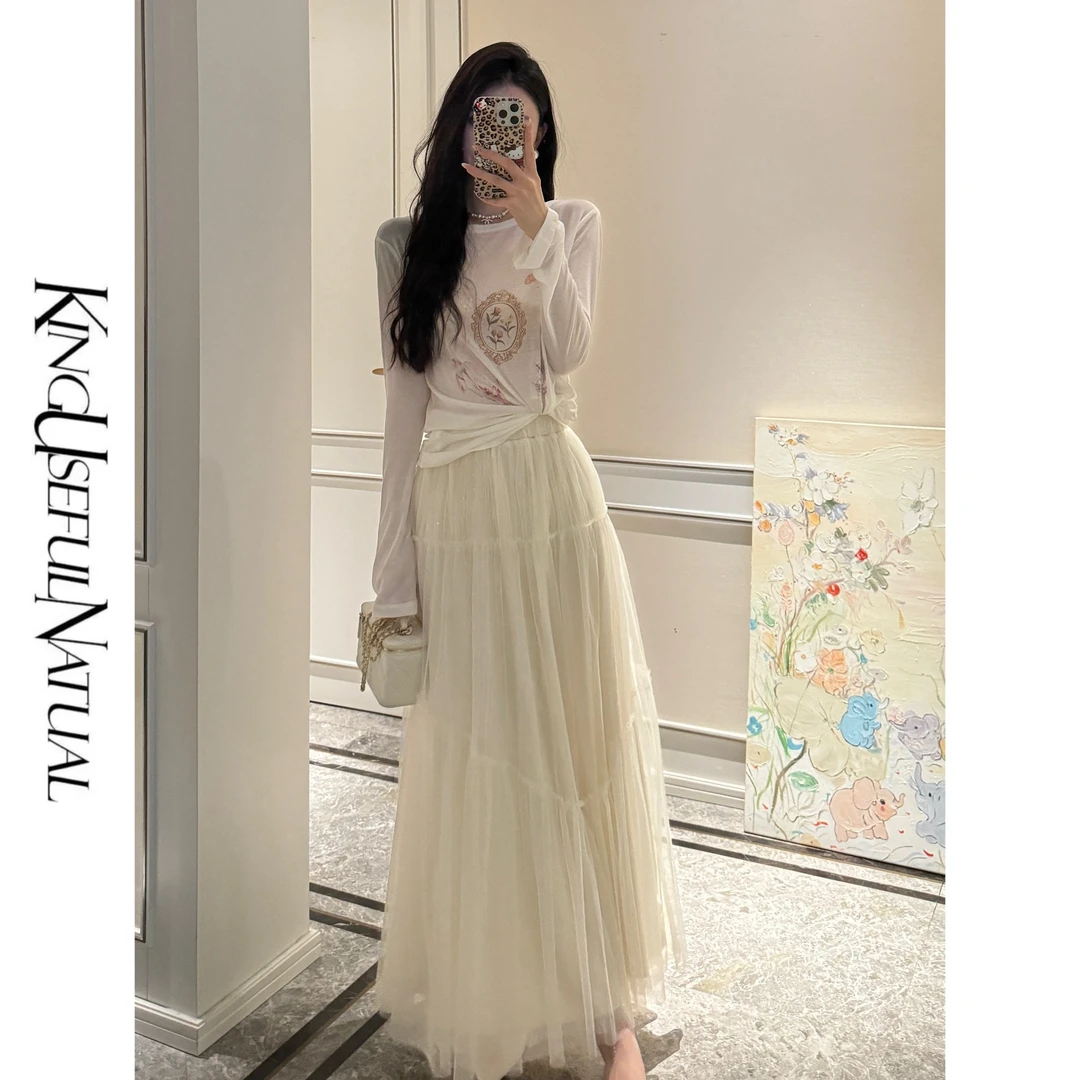 KUN【光影纱裙】慵懒 法式蕾丝网纱半身裙女收腰显瘦气质长裙子新款