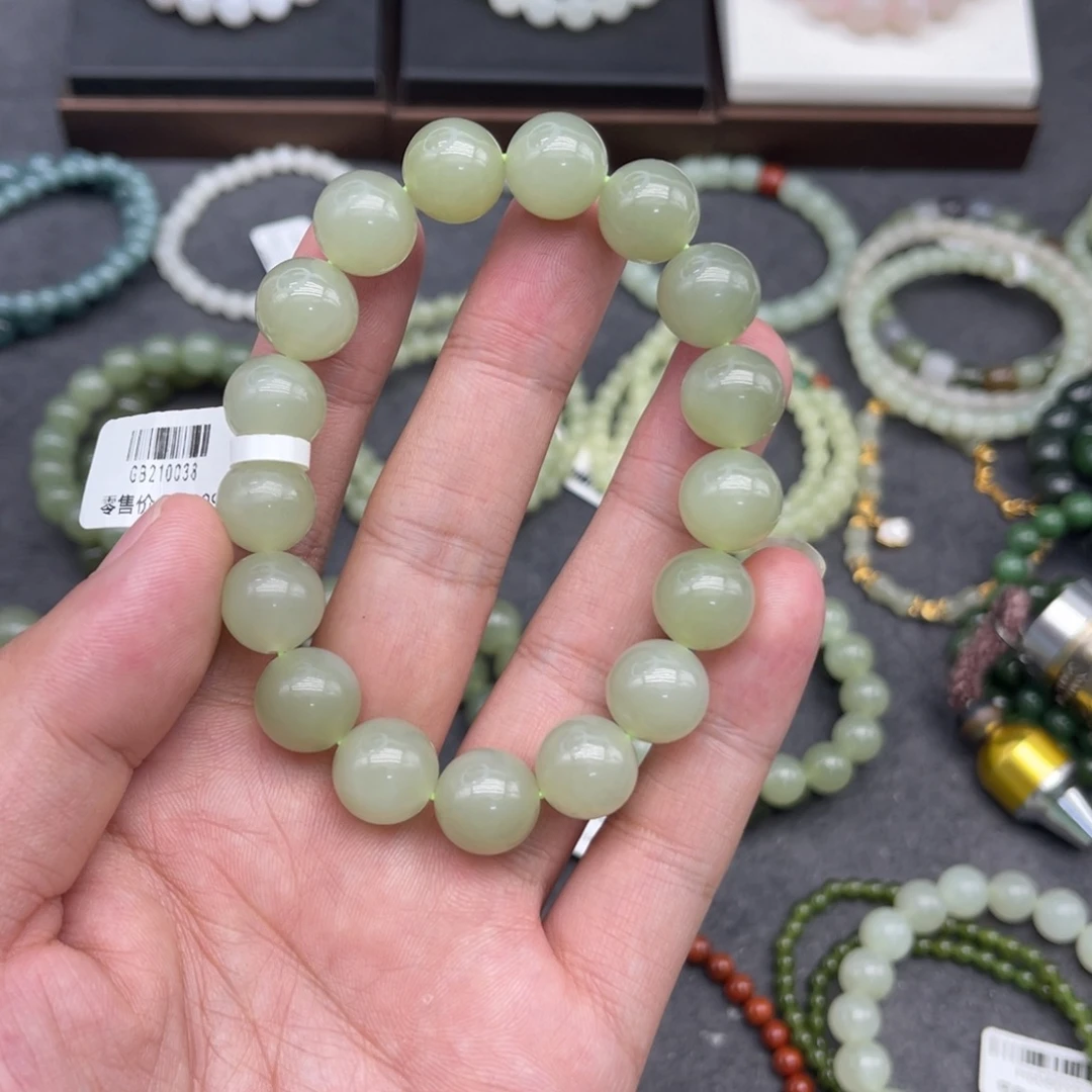 和田玉未镶嵌手串卡12中晴水