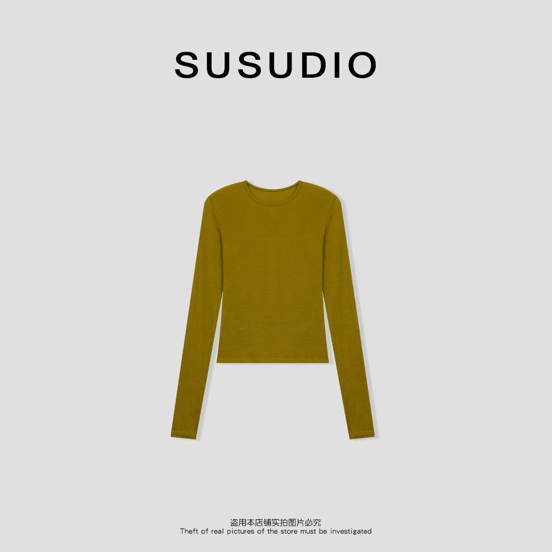 SUSUDIO③设计款百搭纯色圆领长袖T恤10066