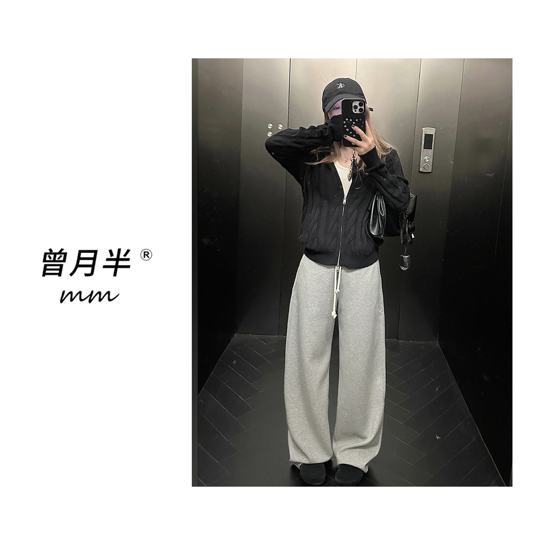 曾月半《350g蚕丝羊毛卫裤》过冬就这条松紧腰抽绳弯刀休闲裤！ZK477