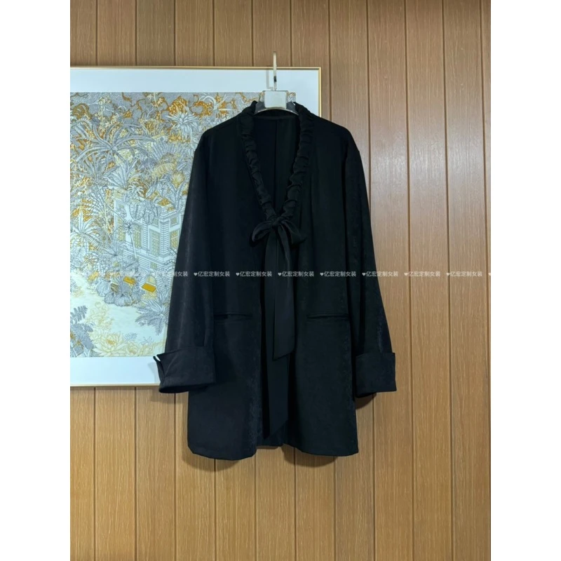 【318】韩版系带蝴蝶结中长款外套女时尚秋季2025新款洋气百搭外套