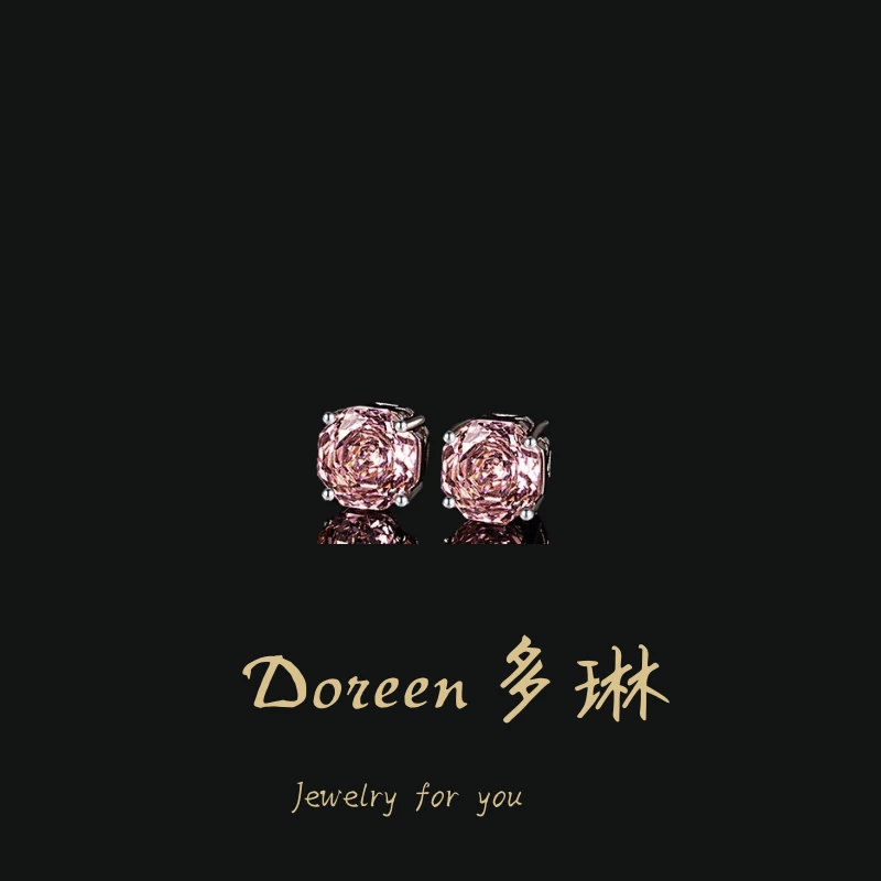 铜合金耳饰 帕橙粉玫瑰切耳钉XS1137