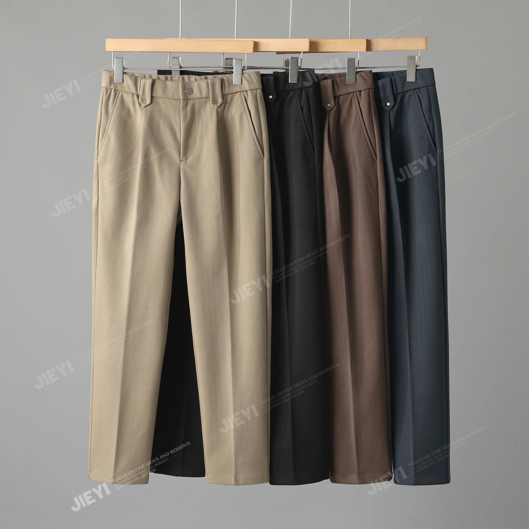 2025冬季新款纯色简约百搭松紧腰显高长裤毛呢帅气男士高级感裤子