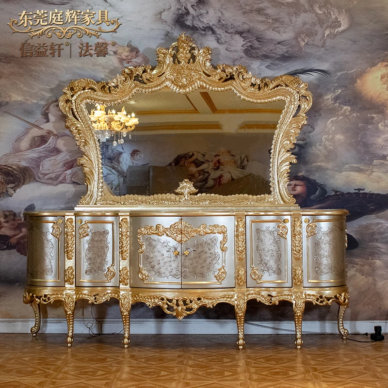 欧式实木雕花餐边柜法式奢华储物柜餐厅茶水柜碗柜玄关柜家具定制