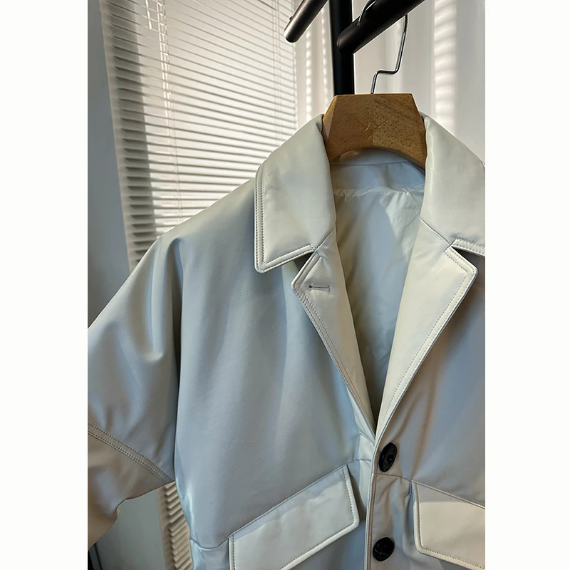 冬季外套真皮羽绒服女宽松廓版韩系蝙蝠袖休闲鹅绒服外套女中长款