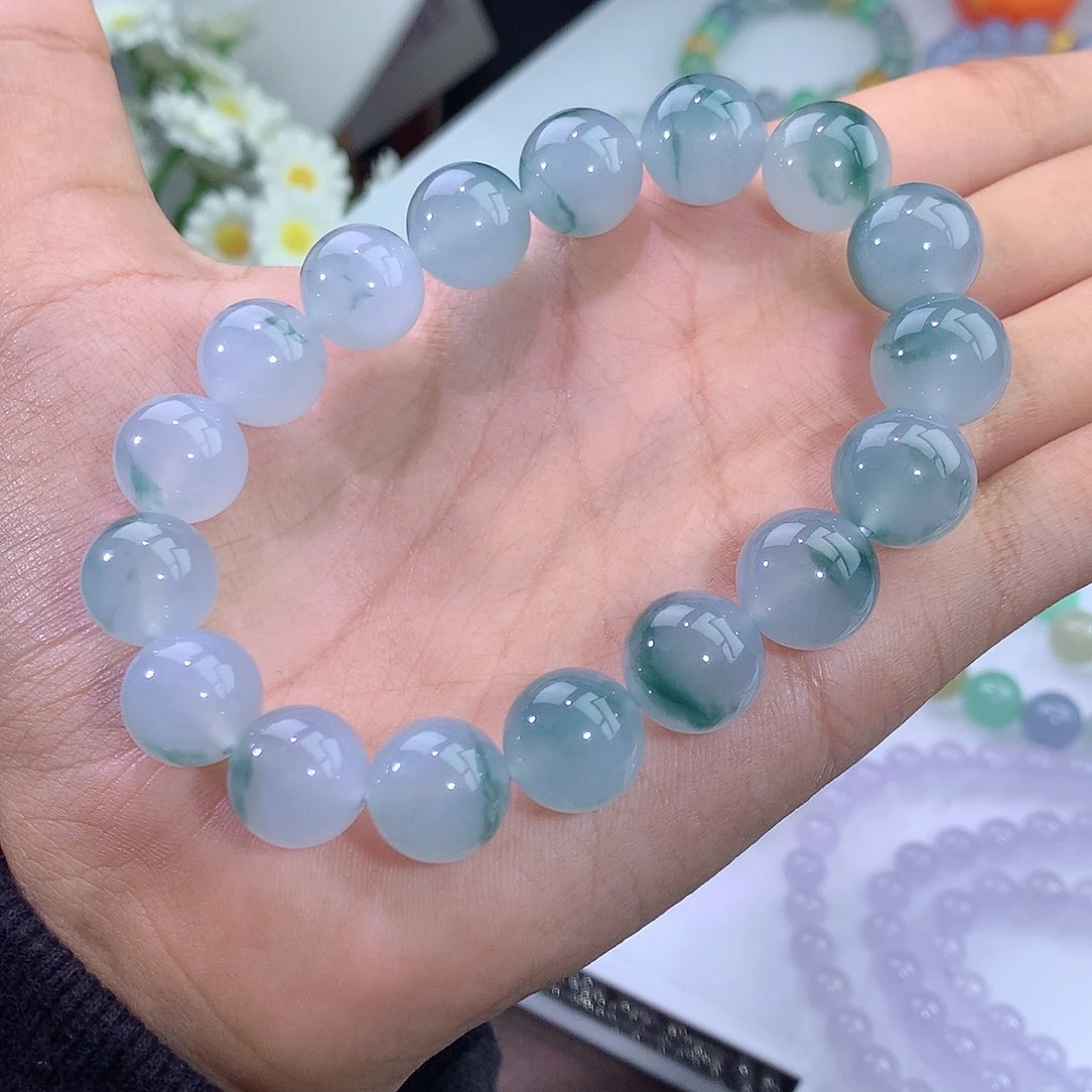 翡翠未镶嵌手链冰飘蓝花手串