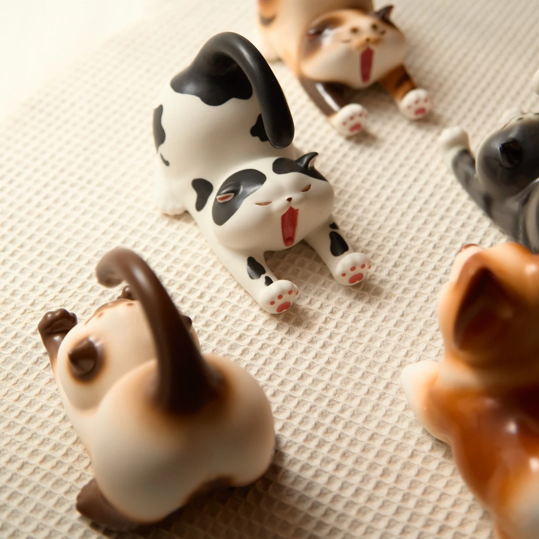 大有日-巴泥公社手作陶瓷可爱猫咪手机支架眼镜架摆件装饰创意