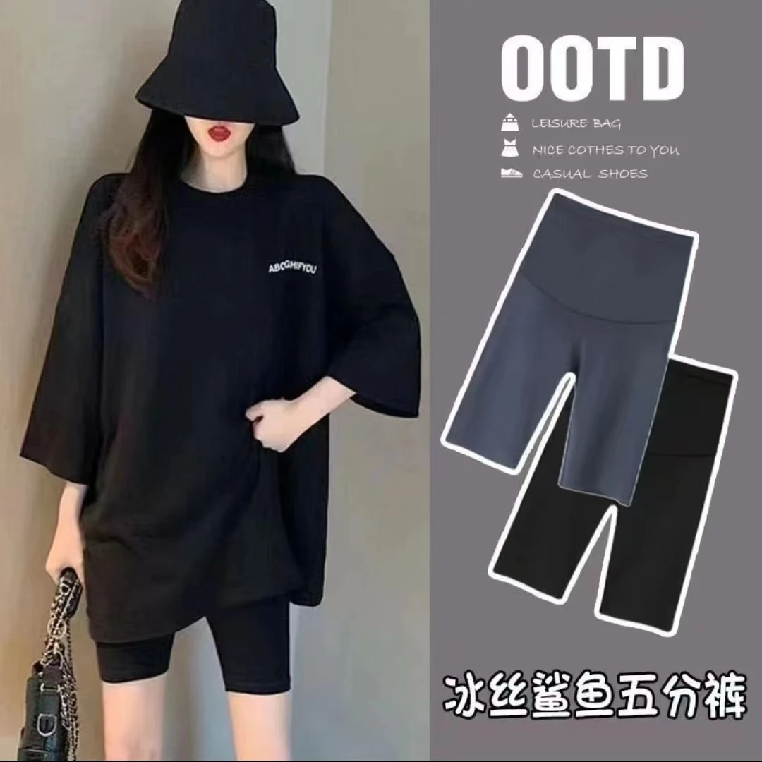 新款孕妇鲨鱼裤夏季薄款托腹高腰外穿夏天短裤打底裤春秋款五分裤