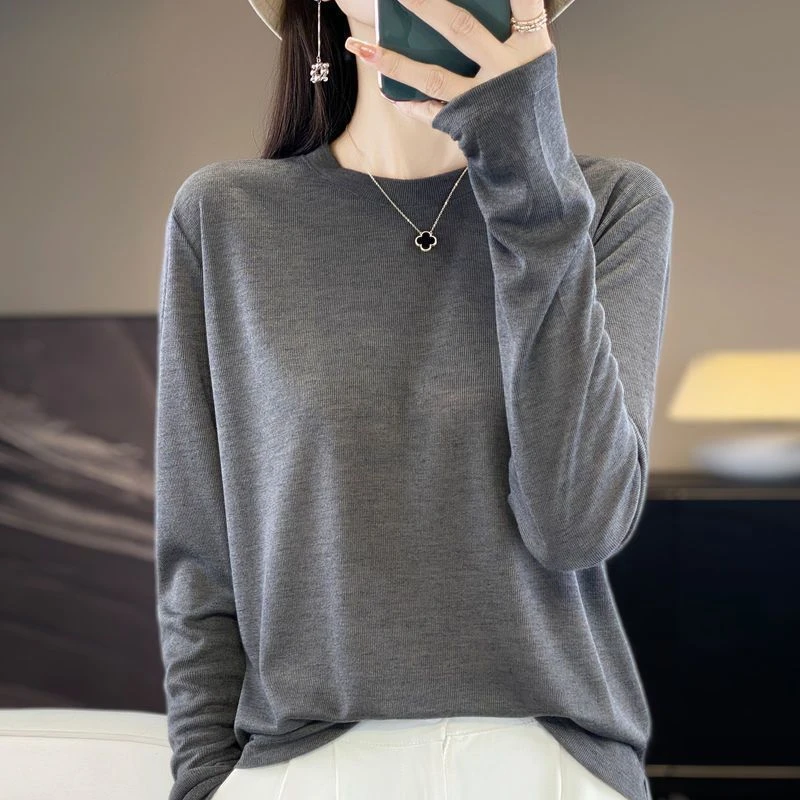 断码撤柜桑蚕丝~100%正品新款打底衫春秋薄款圆领宽松长袖上衣T恤