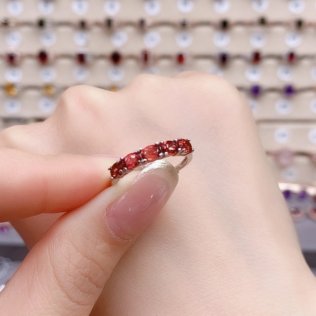 石榴石戒指银S925镶嵌戒指
