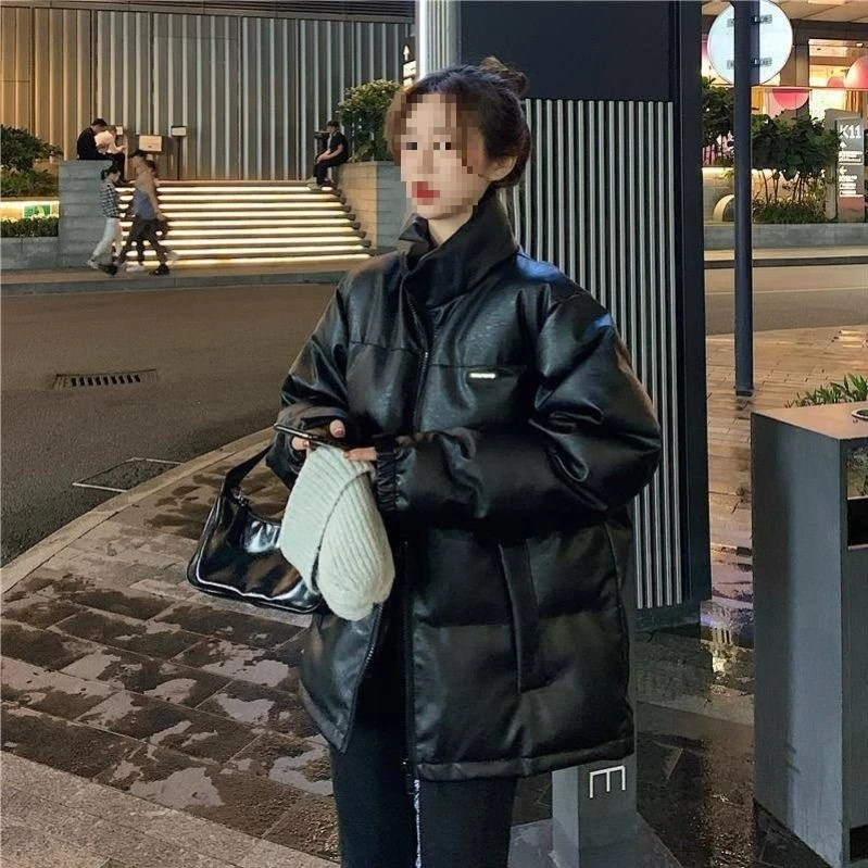 宽松型棉服冬季加厚棉袄韩系麻花立领棉服棉衣外套拼接宽松中长款