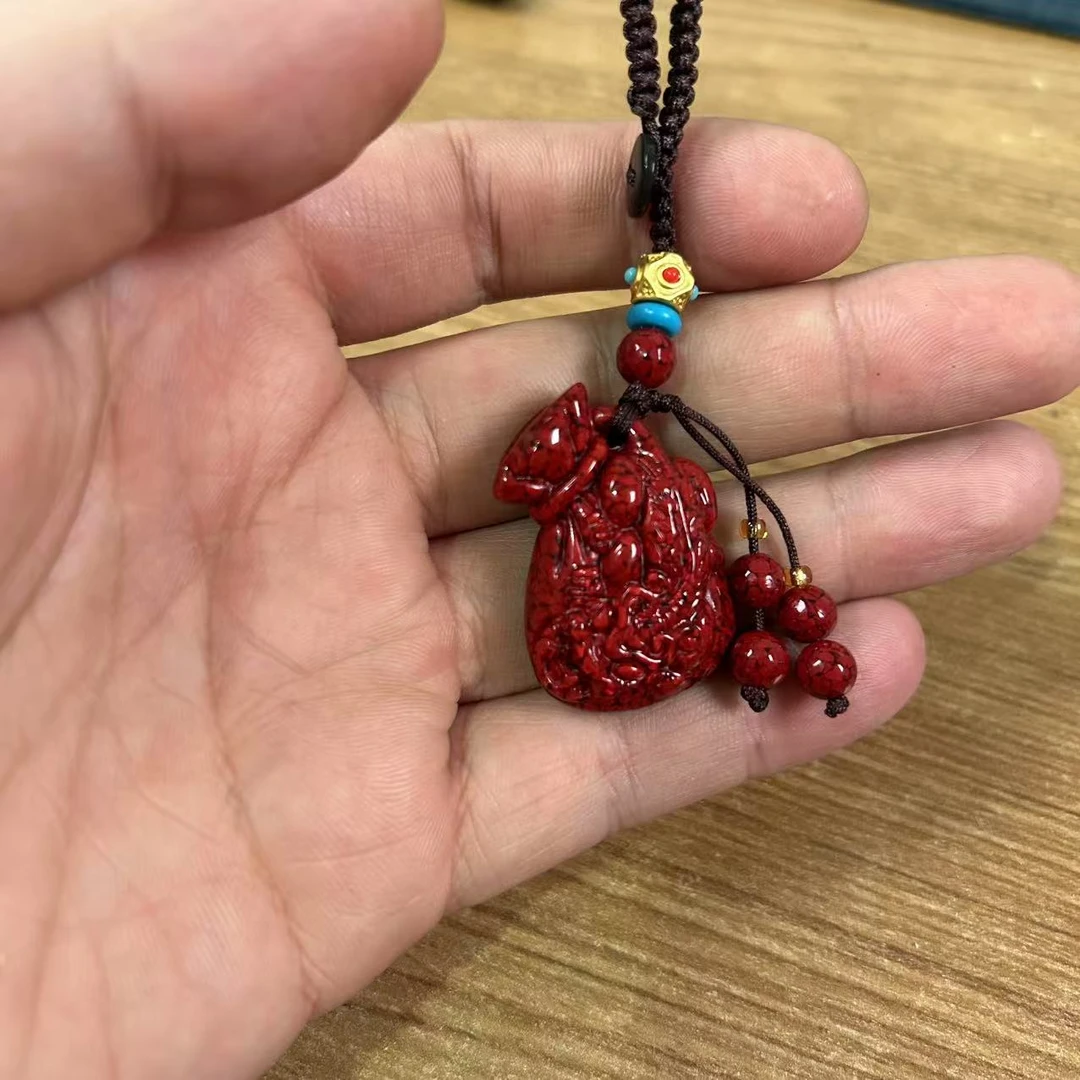 含辰砂工艺品精品雕刻晶体砂钱袋貔貅钥匙扣