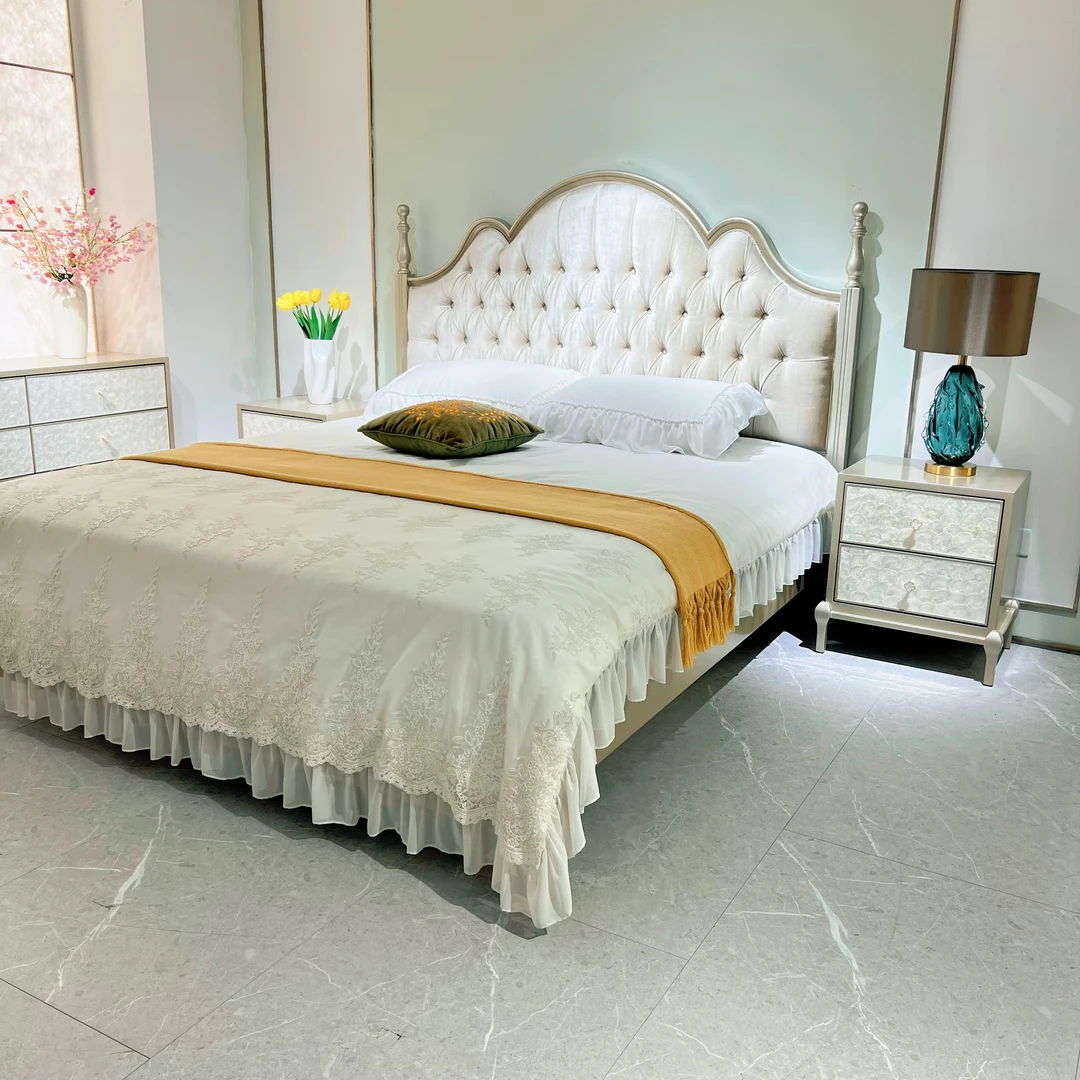 美式轻奢布艺公主床/实木软包床/主卧室大床/法式床/奢华公主床
