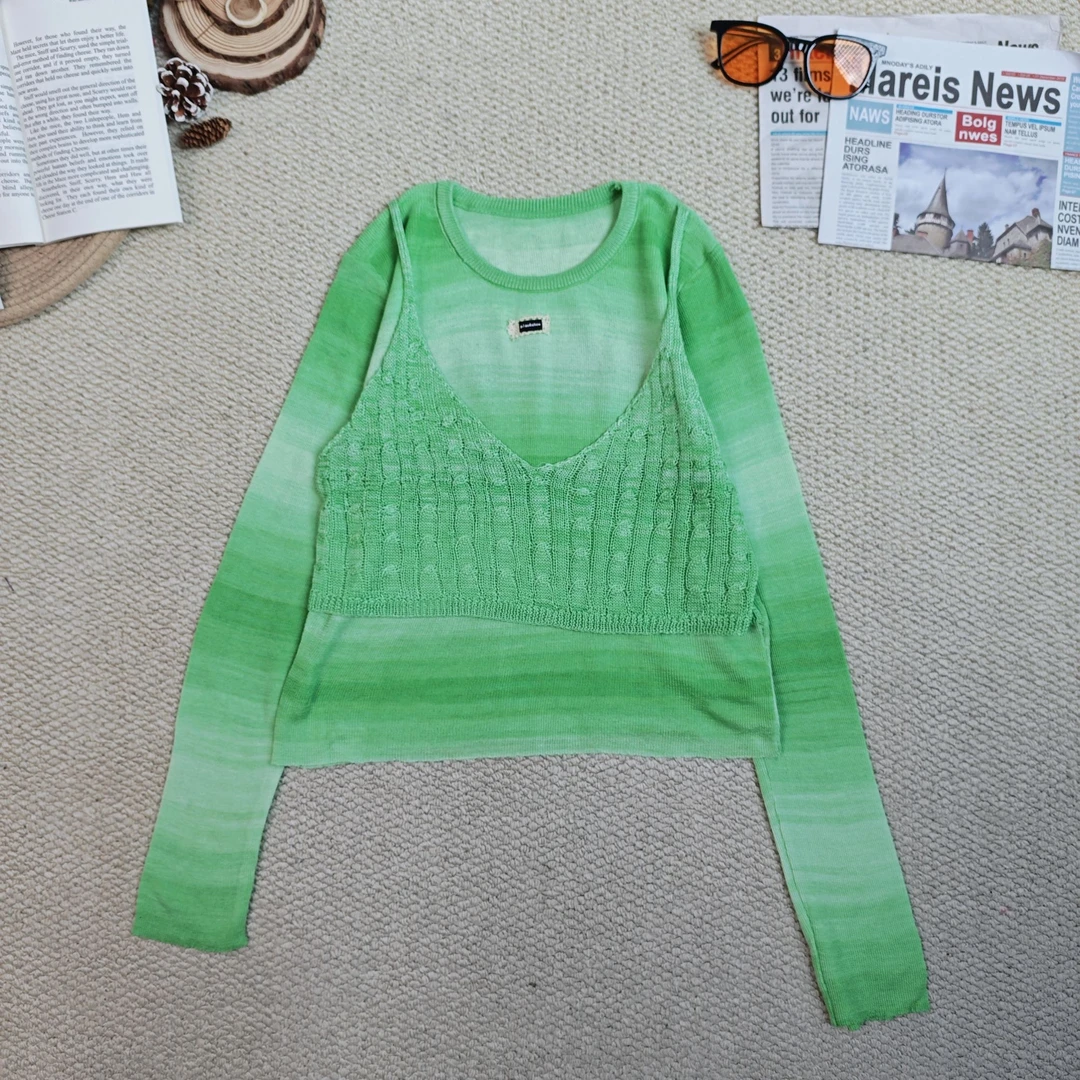 2025春季新款时尚休闲纯色假两件毛衣针织长0074