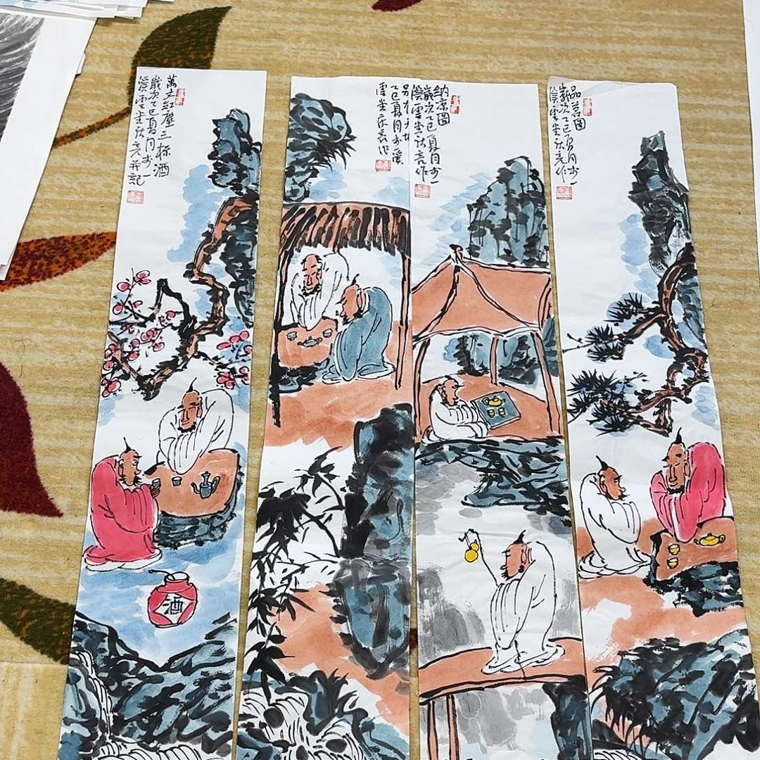国画100.16四条手绘作品