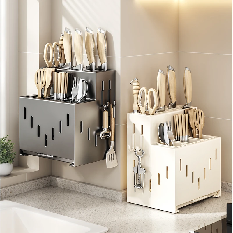 厨房挂架免打孔刀架置物架菜刀收纳架筷子筒收纳盒可壁挂台面移动