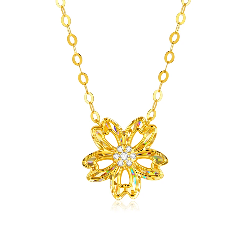 I Do 18K金钻石项链X00125钻石樱花项链高级感轻奢百搭黄金黄炫彩