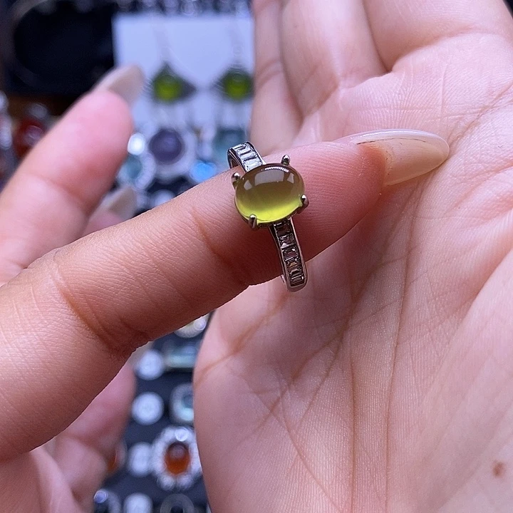 岫玉银S925镶嵌戒指