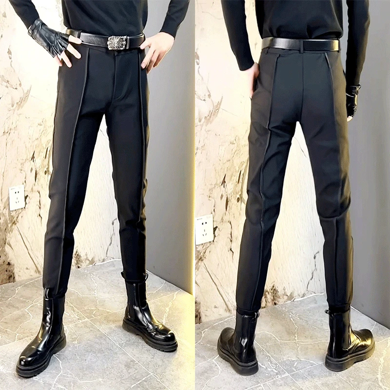 2025年新款束脚休闲裤男士韩版马丁靴小脚裤高品质黑色修身西裤