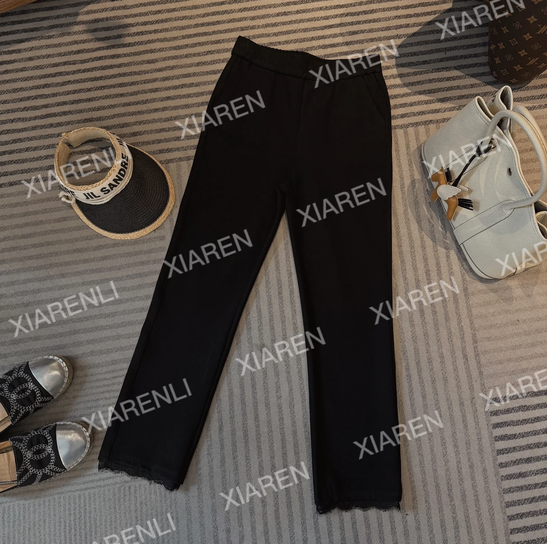 XIAREN【蕾丝边弹力裤】新款女款裤子休闲时尚百搭裤子设计感显瘦