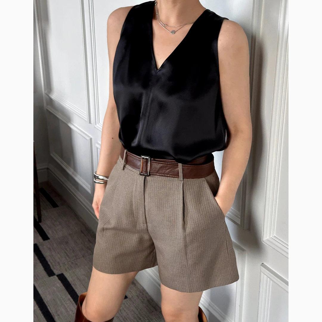 【英伦短裤】不走光三分长复古老钱羊毛混纺皮腰带通勤精英短裤