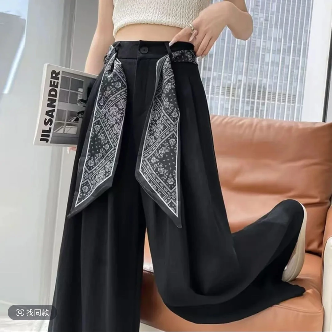【运补+丝巾】系带冰丝裤子女夏季薄款2025新款001